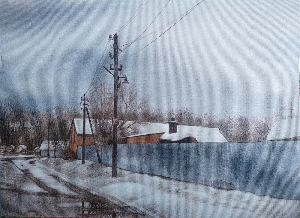 Water colours, coloured pencils on paper