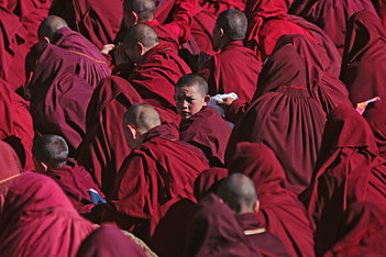 photograph of red robes of Buddhist monks