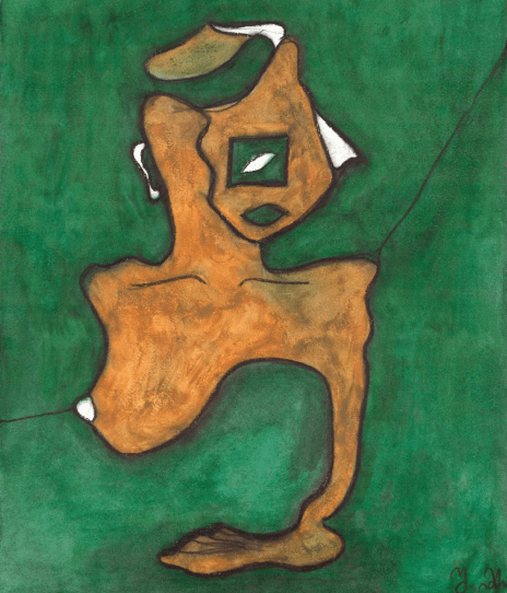 Pastel & Ink on paper in green with abstracted figure
