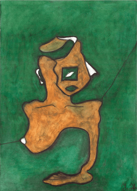 Pastel & Ink on paper in green with abstracted figure
