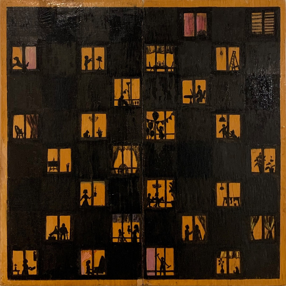 Oil painting on old chessboards